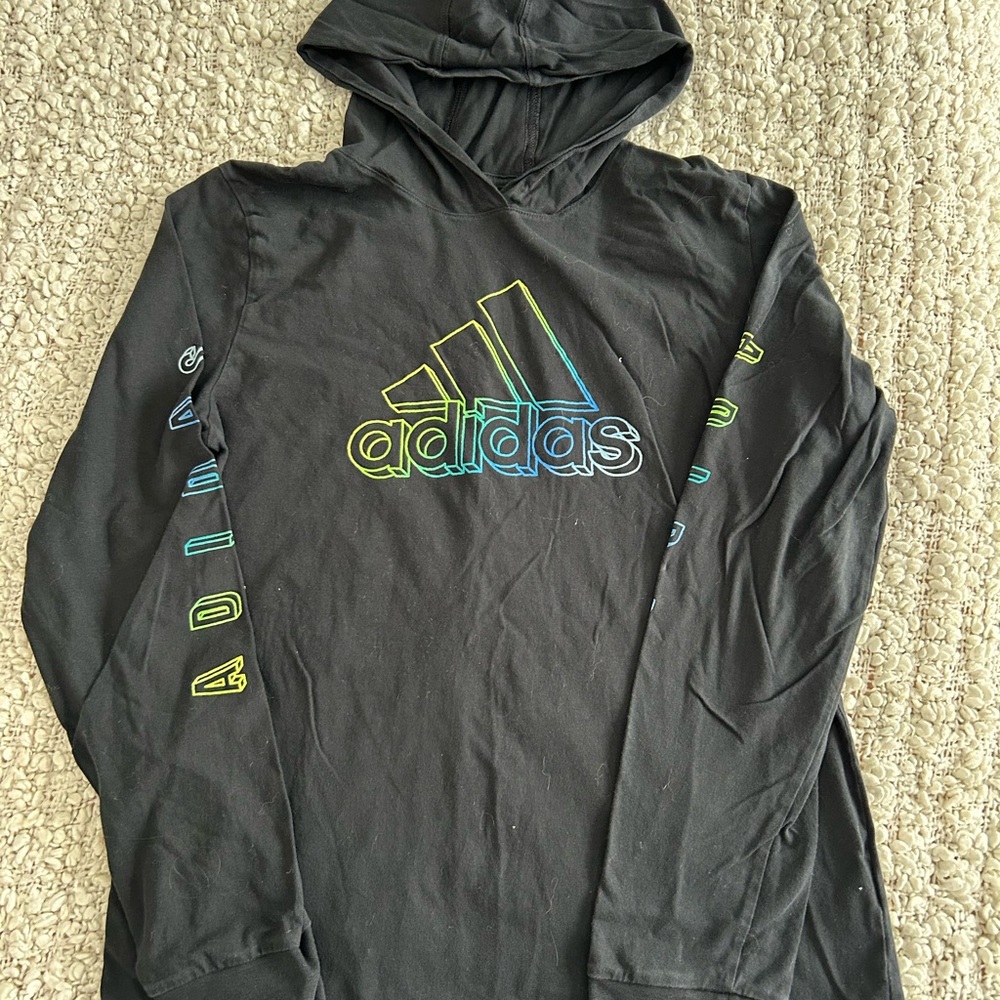 Adidas Black Hooded Long Sleeve Tee with Logo